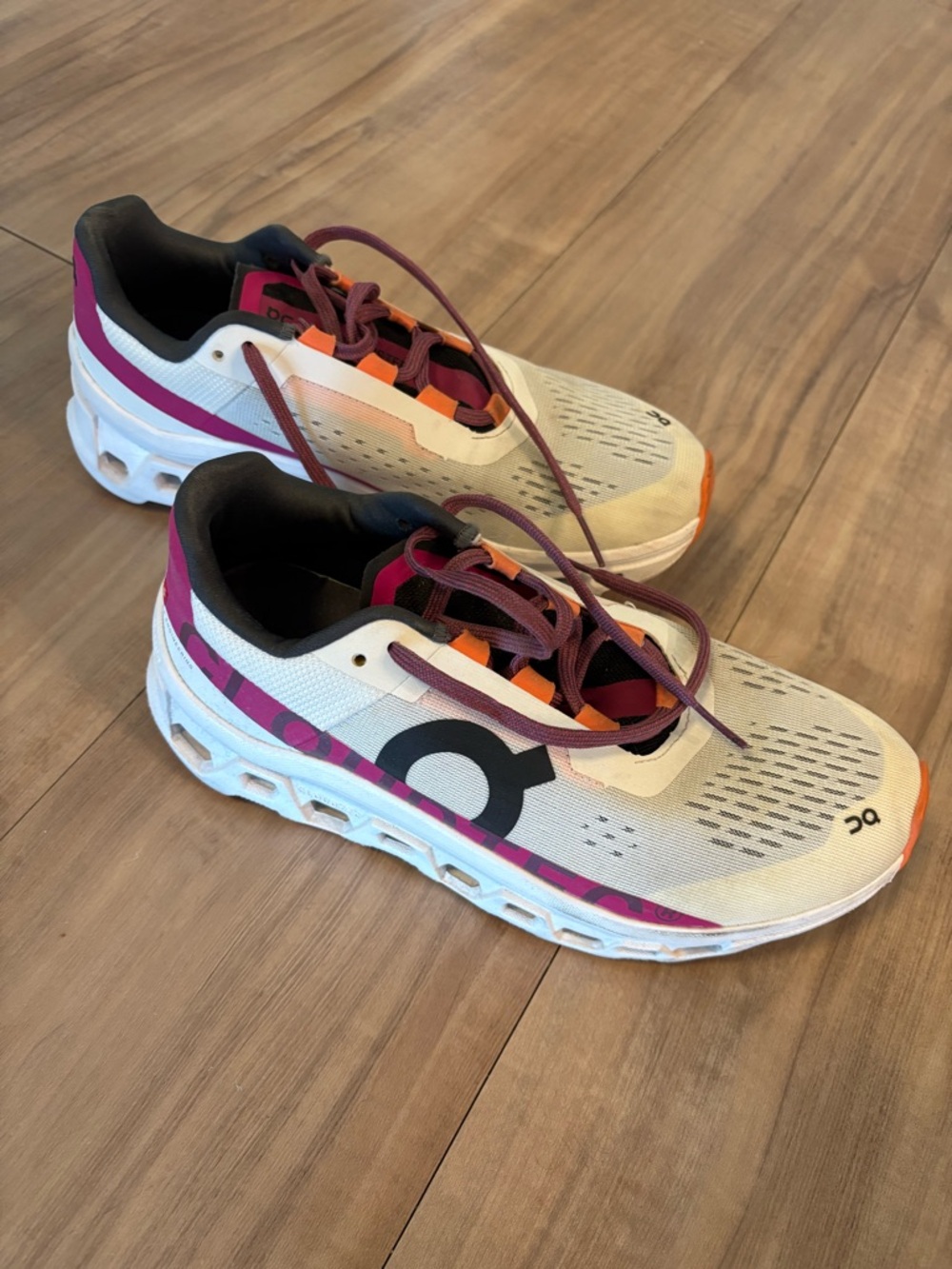 On Running Women's White Pink Orange Cloudstyle Sneakers Cloud Monster 8